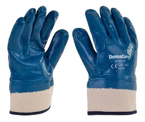 Guante De Nitrilo azul con puño de loneta marca DERMACARE Modelo 67-805 Azul (talla 6,7,8,9, y 10)